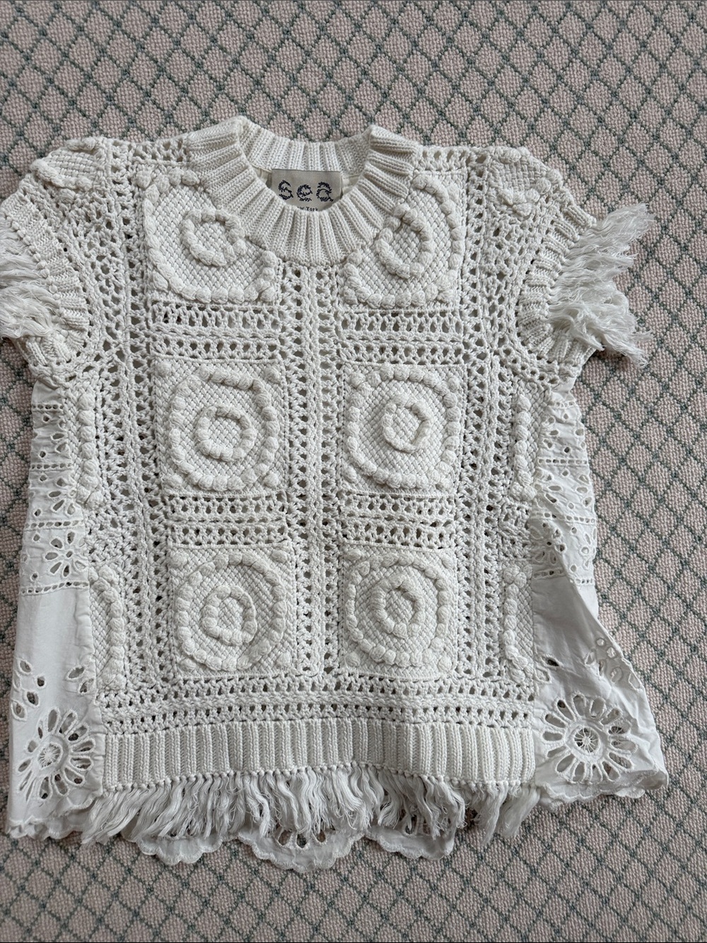 Sea Cream Crochet Fringe Cardigan Top